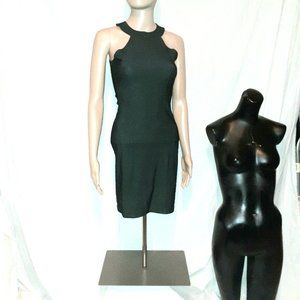 90s black shimmer round collar bodycon dress